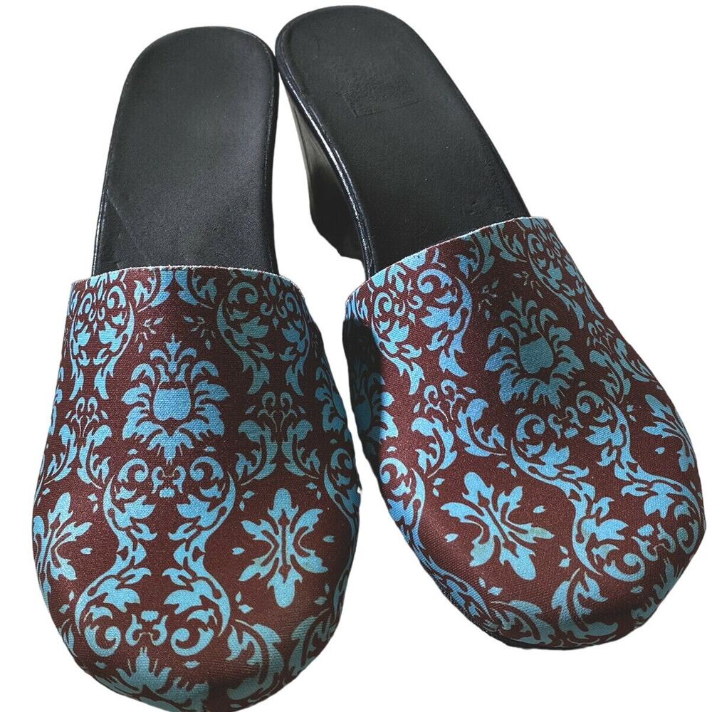 Onesole Shoes Turquoise & Brown Abstract Print Clog 3 in. Heel - Size 7